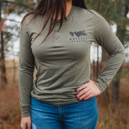 Whiskey Weather Henley Long Sleeve - Green Frost - The Montana Scene