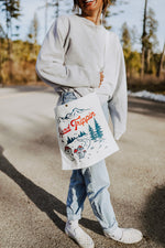 Road Trippin Canvas Tote Bag - White - The Montana Scene