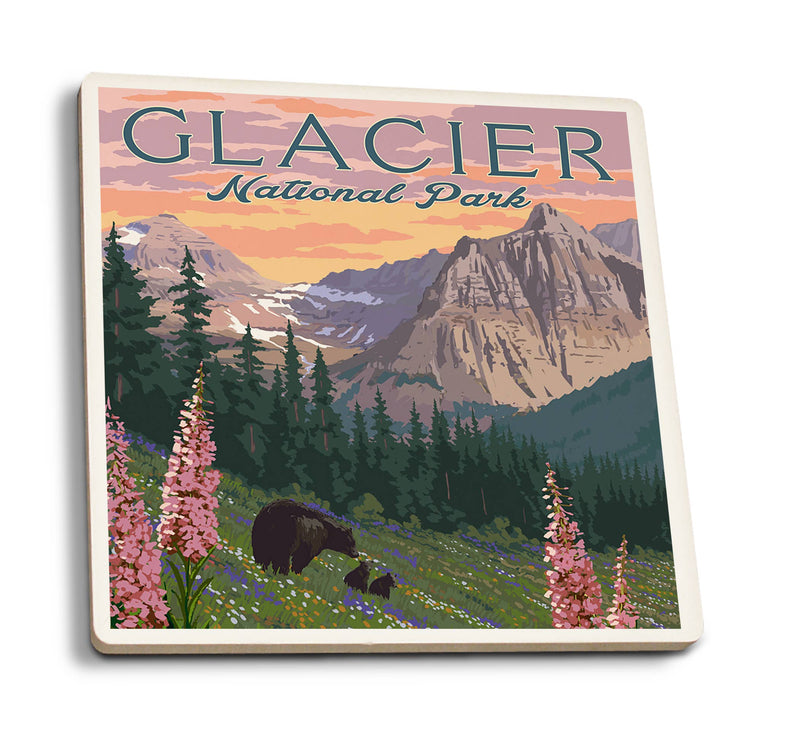 Glacier National Park Bear and Spring Flower Coaster - The Montana Scene