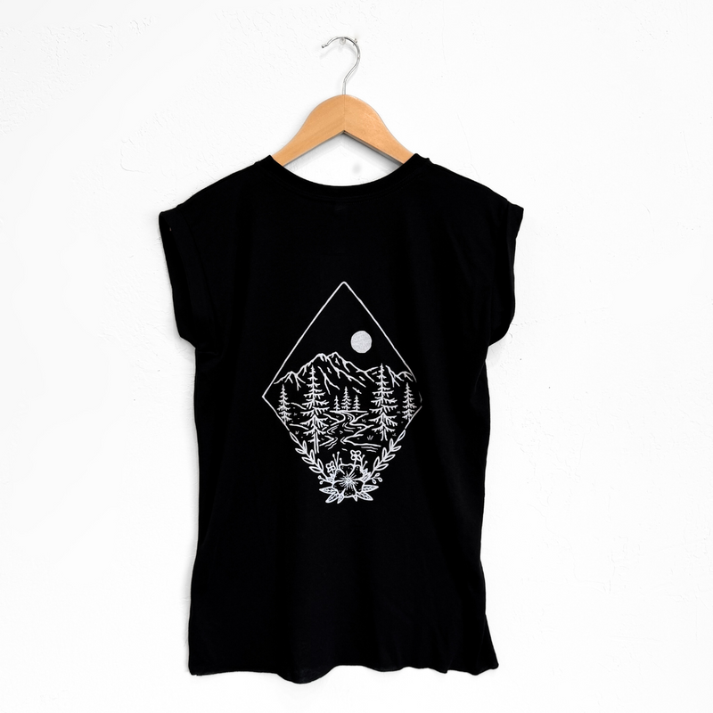 Take Me To The Wildflowers Ladies Rolled Sleeve - Black - The Montana Scene