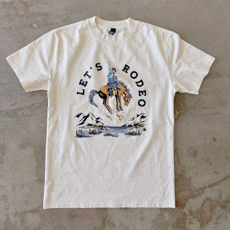 Let's Rodeo Unisex/Mens Tee - Faded Ecru - The Montana Scene