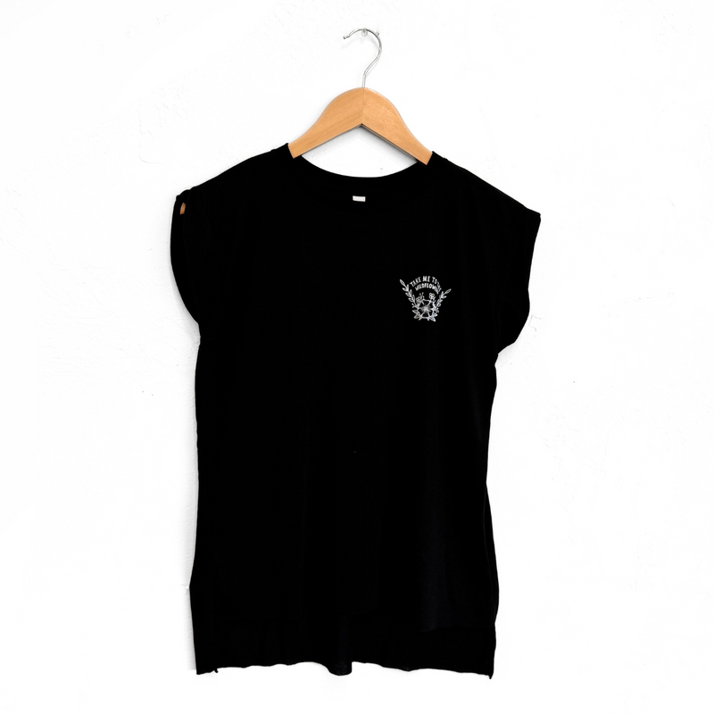 Take Me To The Wildflowers Ladies Rolled Sleeve - Black - The Montana Scene