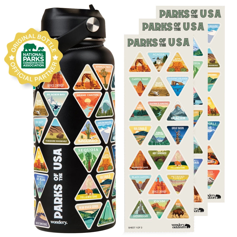 The Original Parks of the USA Bucket List Water Bottle 32oz - Black/Frosty Lilac