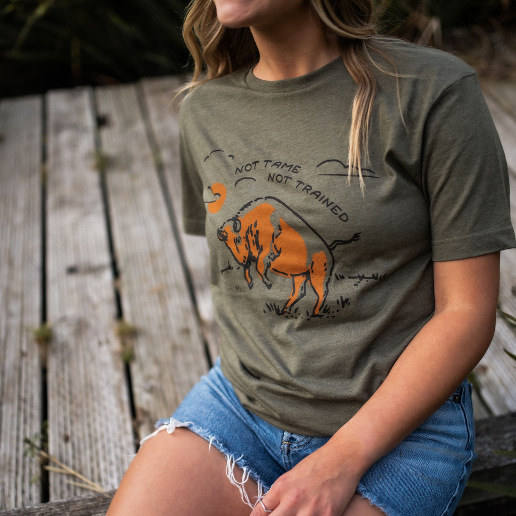 Not Tame Bison Unisex Tee - Vintage Military Green - The Montana Scene
