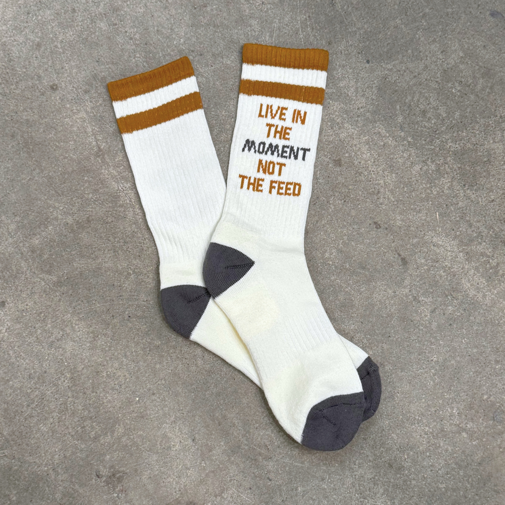 Live in the Moment Not the Feed Unisex Socks - The Montana Scene