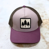Plum tri-tone trucker hat with Three Tree design