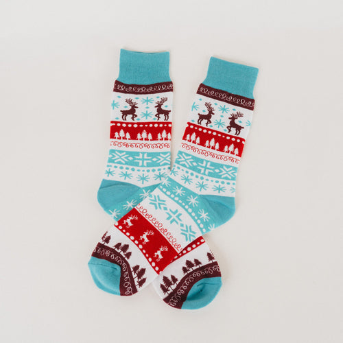 Reindeer Unisex Socks - Teal/Red