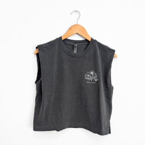 Stay Wild Floral Ladies Muscle Tee - Faded Black - The Montana Scene