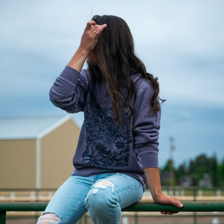 Flower Meadow Unisex Pullover - Pigment Plum - The Montana Scene