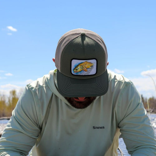 Watercolor Fish Hat Trucker - Olive - The Montana Scene