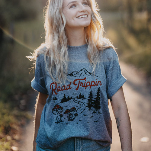 Road Tripping Ladies Boxy Tee - Granite Heather - The Montana Scene