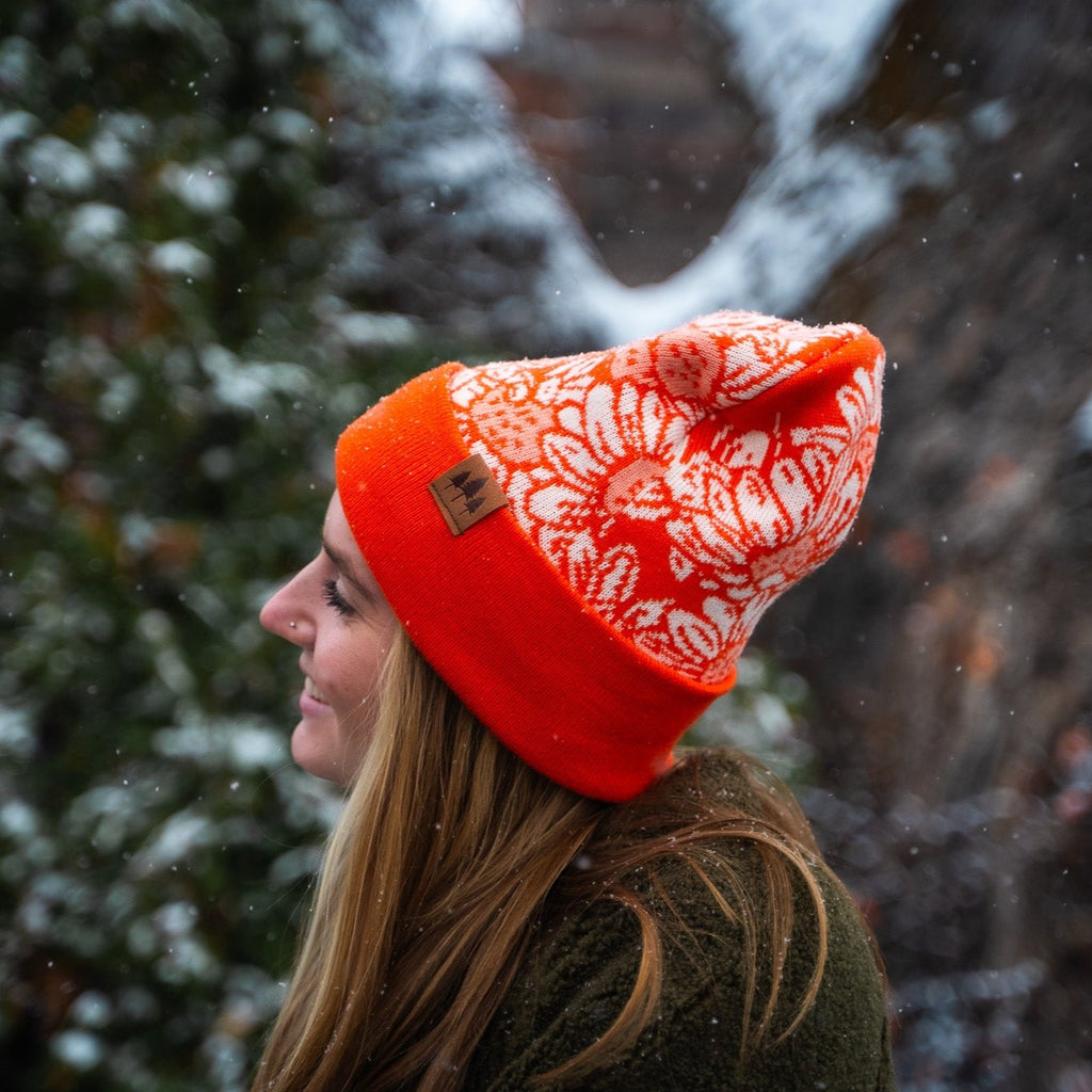 Daisy Fold Over Beanie - Orange/Black - The Montana Scene