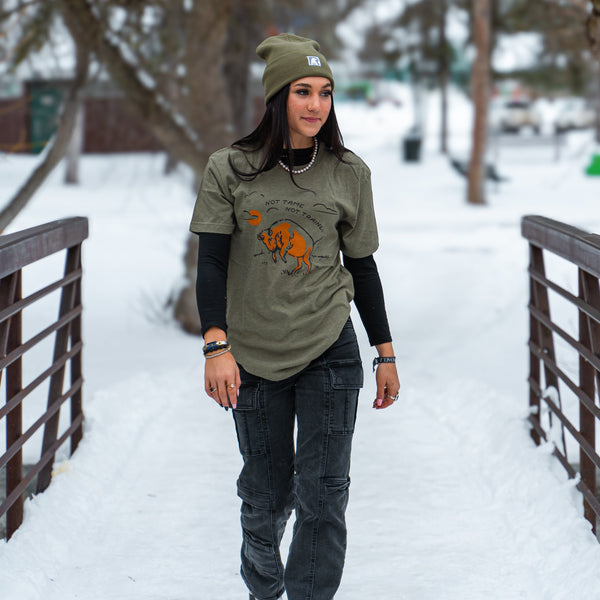 Not Tame Bison Unisex Tee - Vintage Military Green - The Montana Scene
