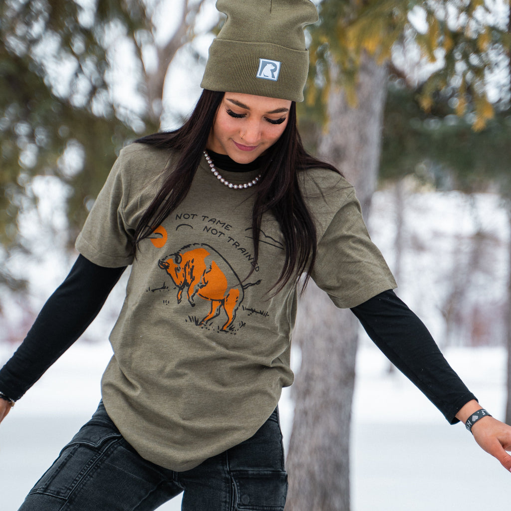 Not Tame Bison Unisex Tee - Vintage Military Green - The Montana Scene