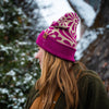 Floral Pattern Fold Over Beanie - Magenta/Olive - The Montana Scene