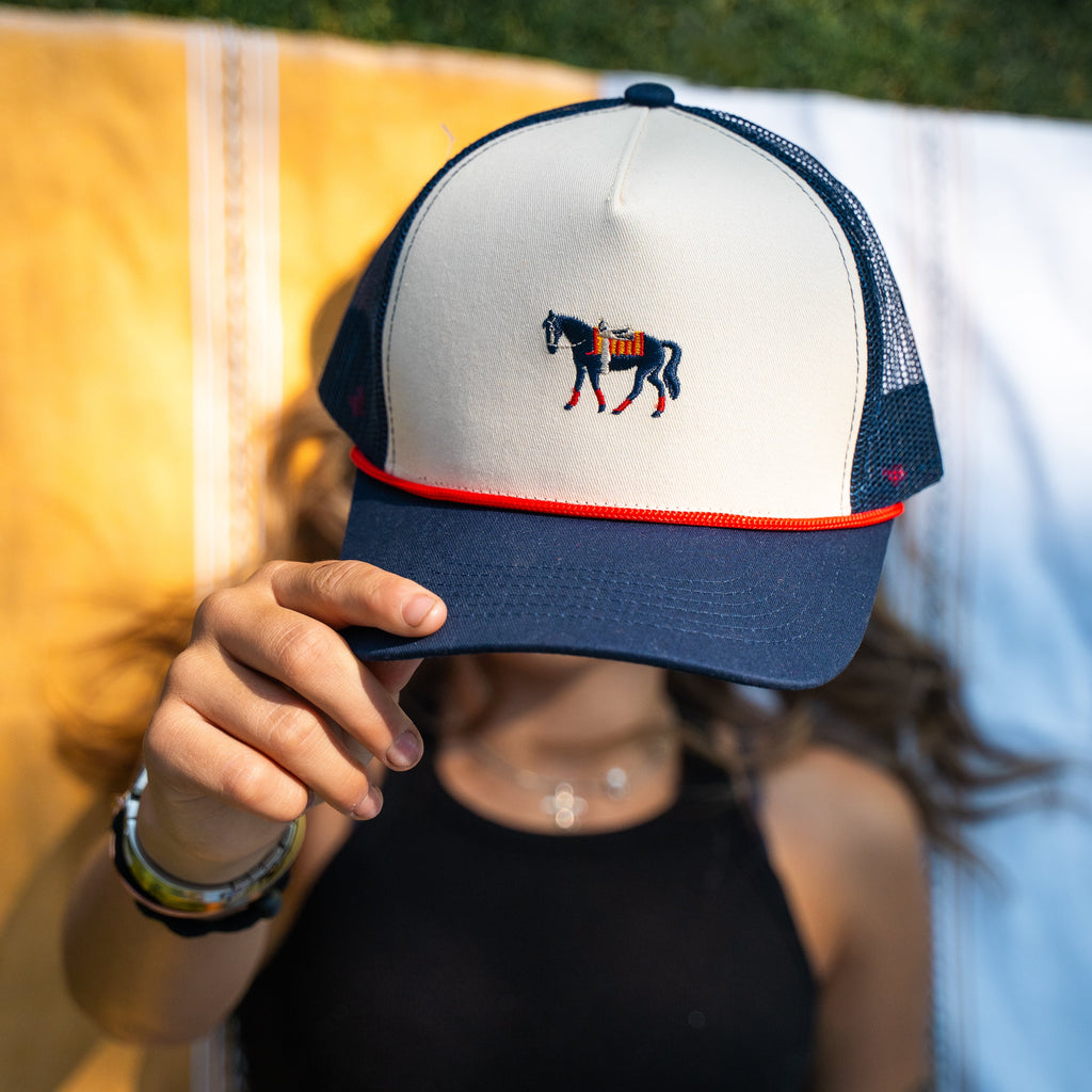 Horse Embroidered Trucker - Cream/Navy - The Montana Scene