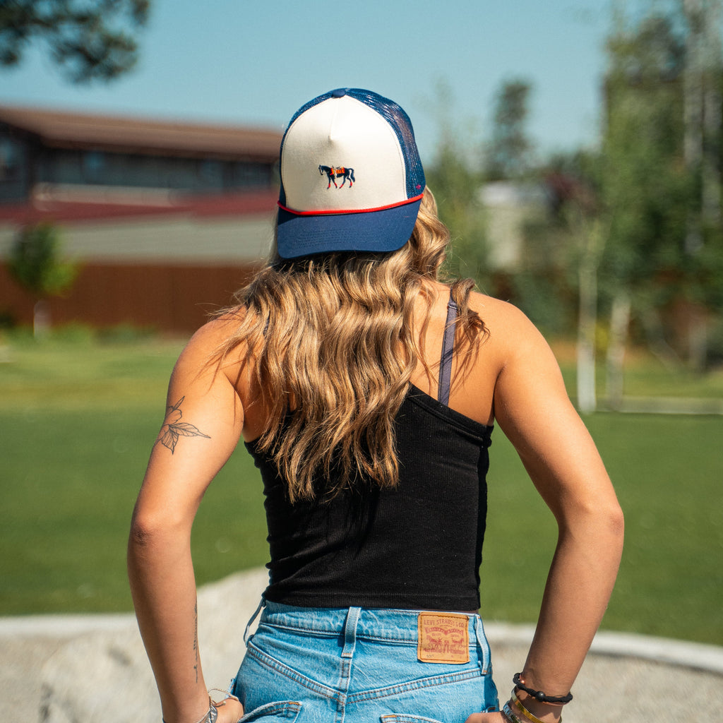 Horse Embroidered Trucker - Cream/Navy - The Montana Scene