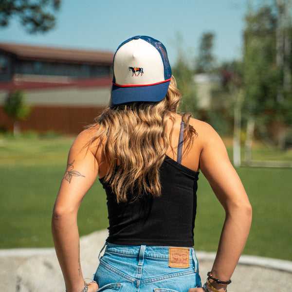 Horse Embroidered Trucker - Cream/Navy - The Montana Scene
