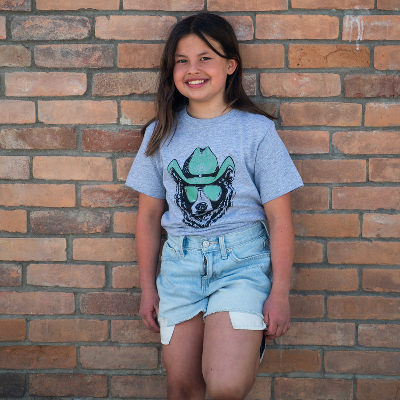 Hey Bear Kids Tee- Heather Grey