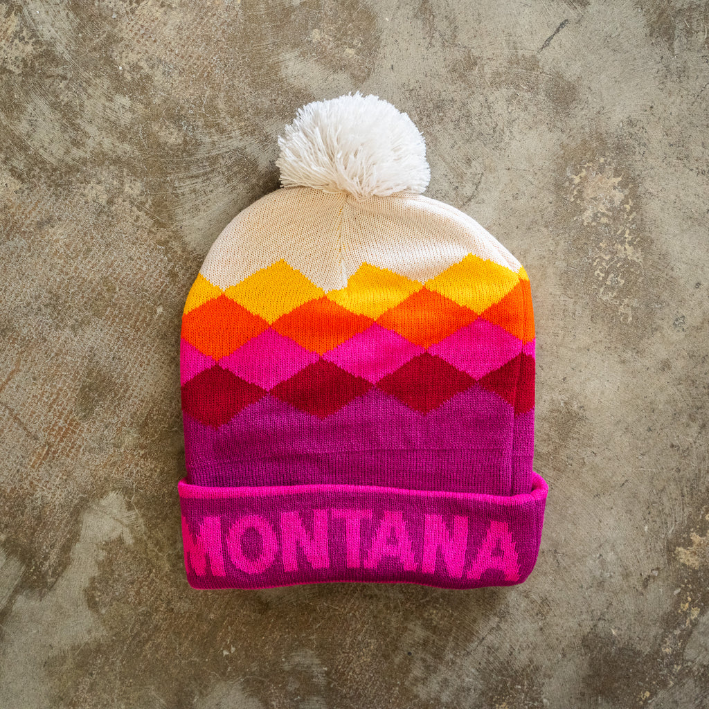 Montana Diamonds Pom Beanie - Berry/Navy - The Montana Scene