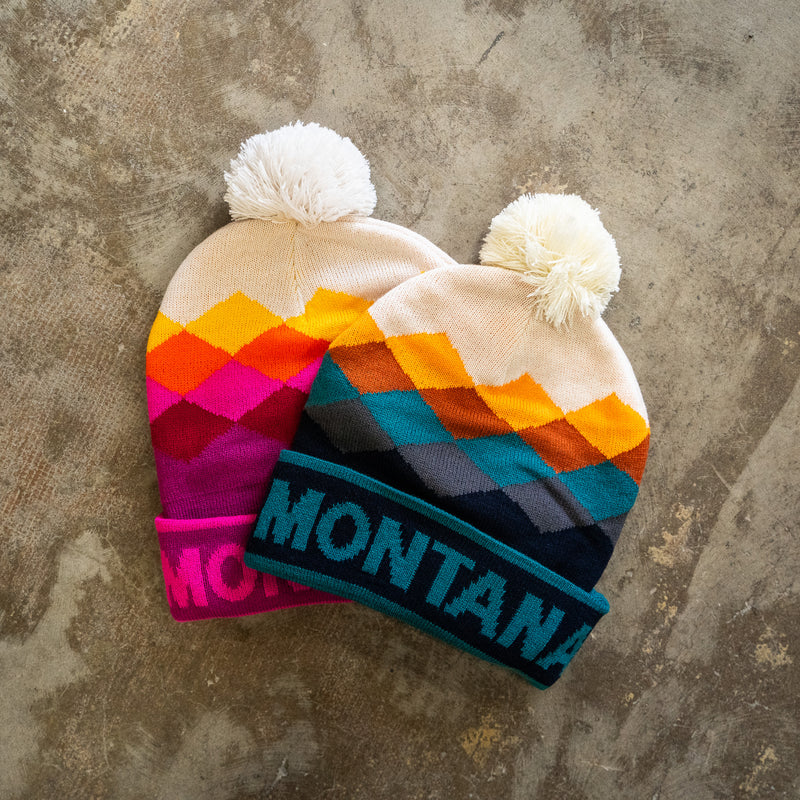 Montana Diamonds Pom Beanie - Berry/Navy