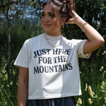 Just Here For The Mountains Ladies Boxy Tee - Heather Natural