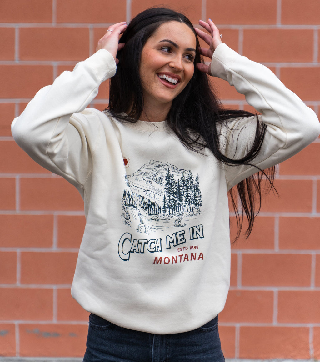 Catch Me In Montana Unisex Pullover - Bone - The Montana Scene