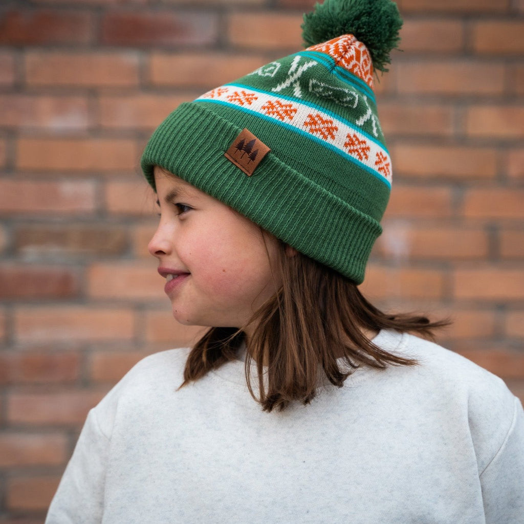 Pine & Powder Kids Pom Beanie - Purple/Green - The Montana Scene
