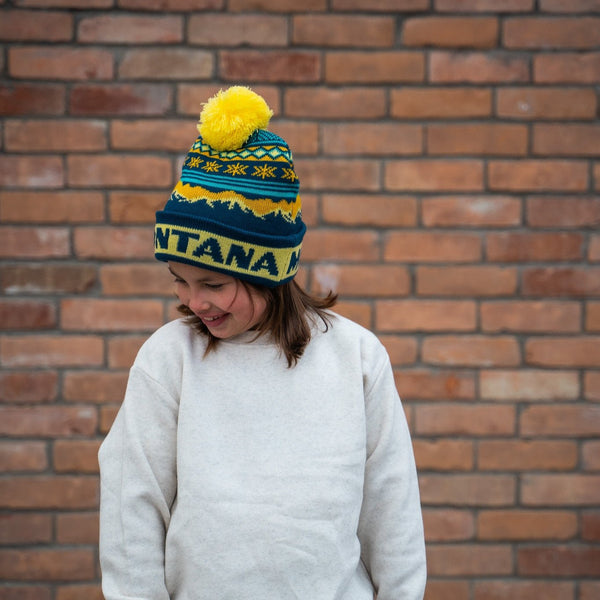Montana Scenic Kids Pom Beanie - Pink/Navy - The Montana Scene