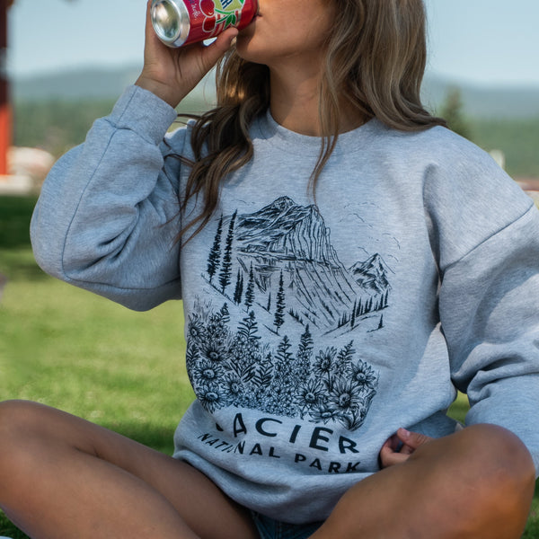 Glacier National Park Unisex Pullover - Heather Grey - The Montana Scene