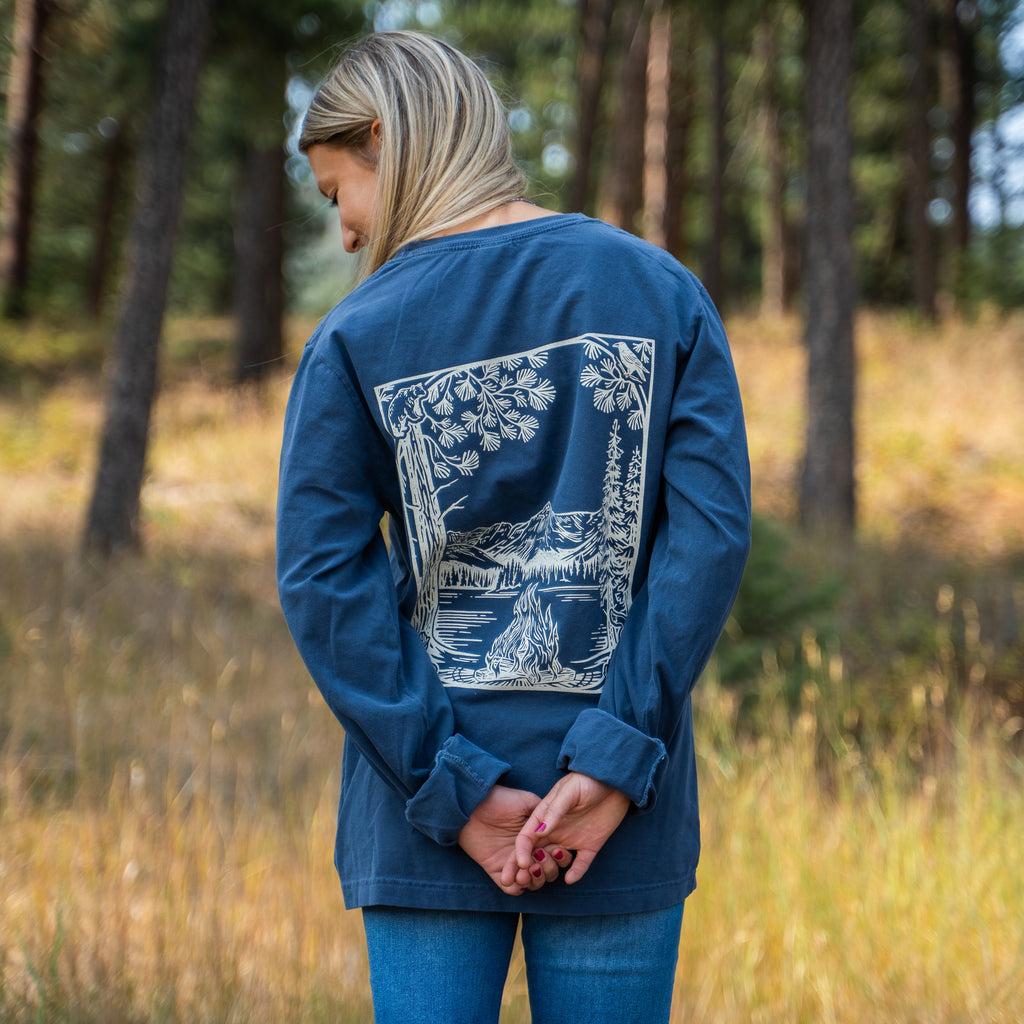 Fireside Unisex Long Sleeve - Washed Navy (store only) - The Montana Scene