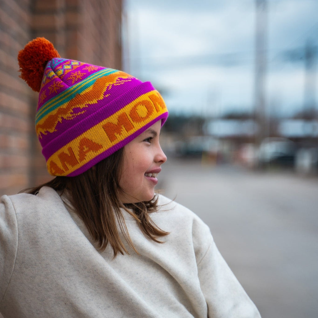 Montana Scenic Kids Pom Beanie - Pink/Navy - The Montana Scene