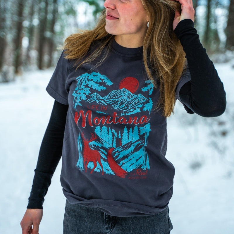 Life in Montana is a Real Adventure Unisex Tee - Graphite