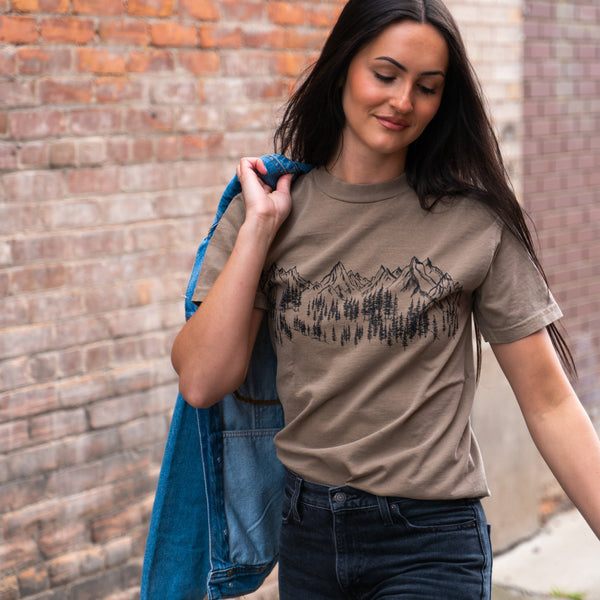Mountain Sketch Unisex Tee - Faded Brown - The Montana Scene