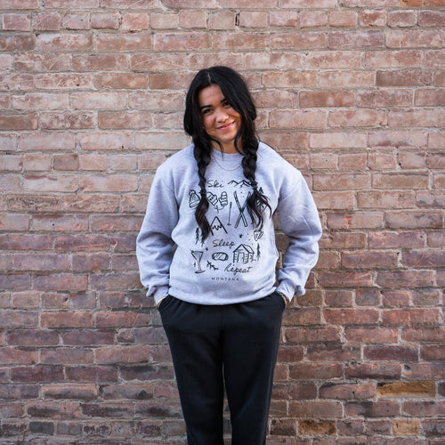 Ski Sleep Repeat Montana Unisex Pullover - Heather Grey- Discontinued