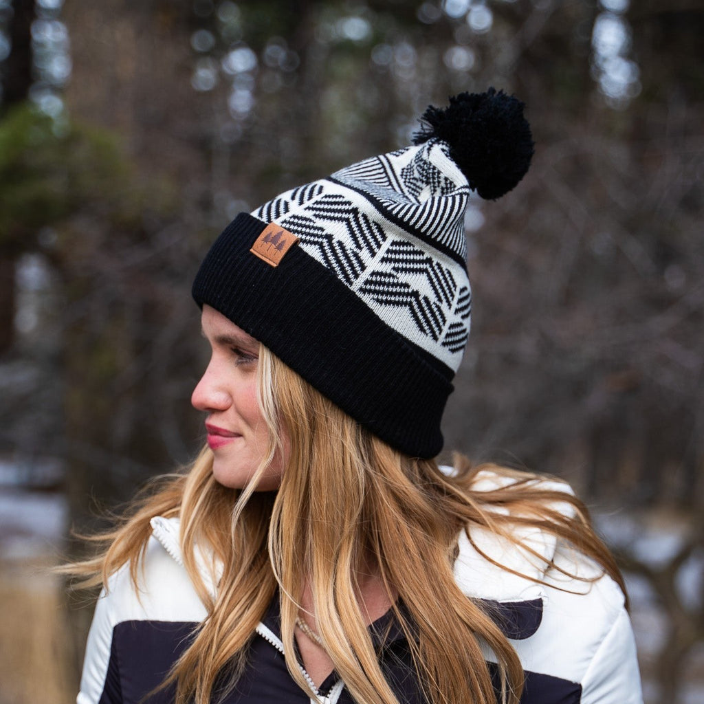 Geometric Pom Beanie - Dark Teal/Black - The Montana Scene