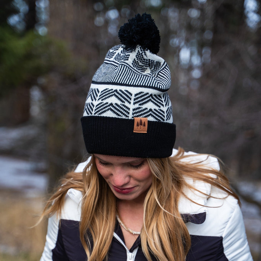 Geometric Pom Beanie - Dark Teal/Black - The Montana Scene