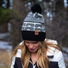 Geometric Pom Beanie - Dark Teal/Black - The Montana Scene