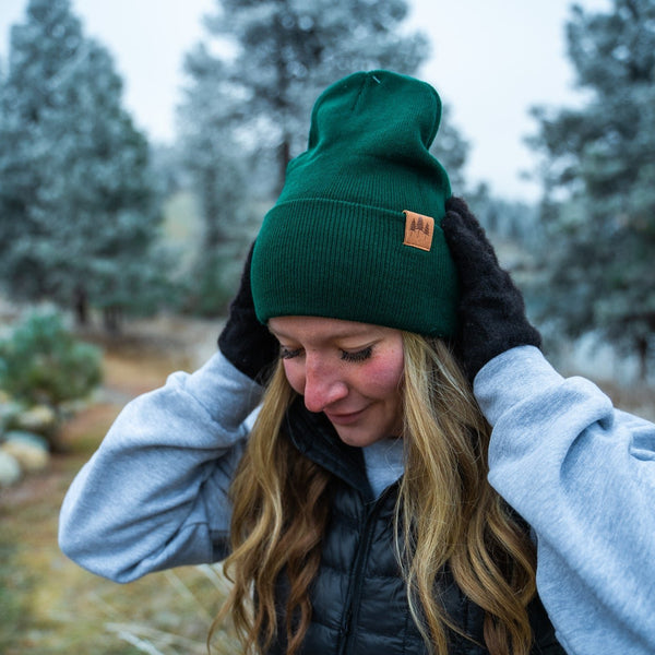 Three Tree Foldover Beanie - Emerald - The Montana Scene