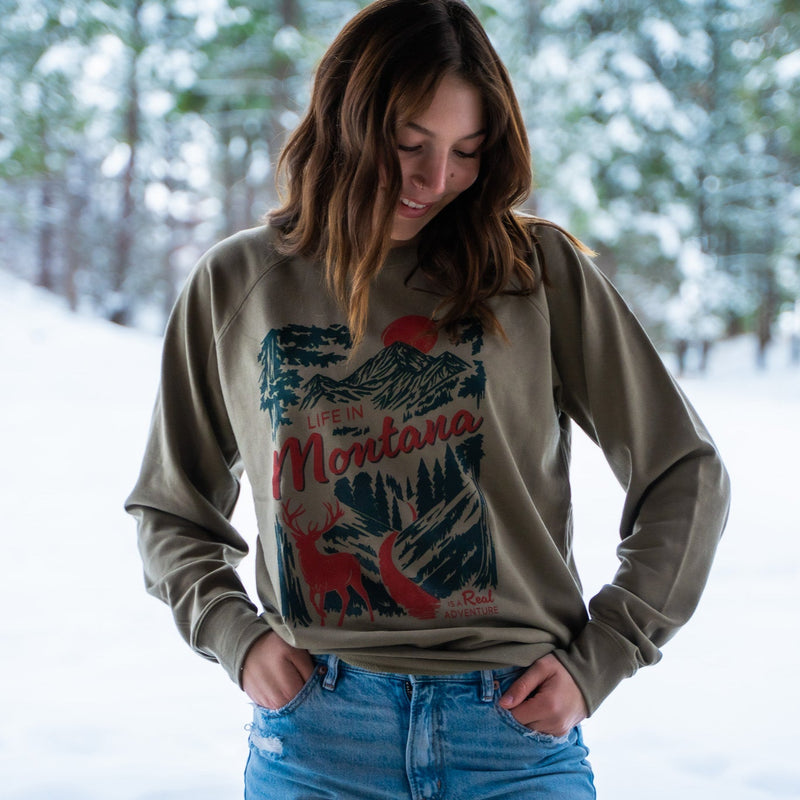 Life in Montana is a Real Adventure Unisex Pullover - Olive