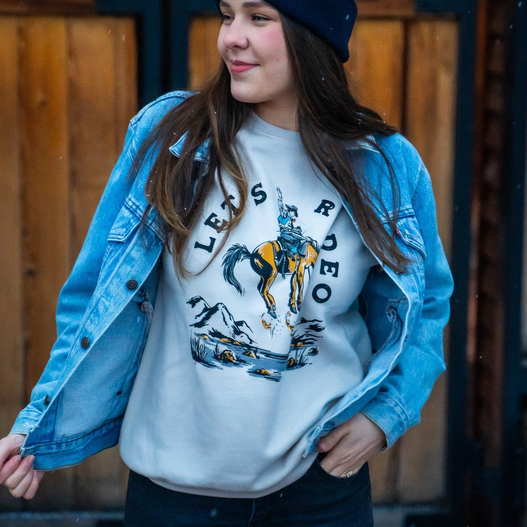 Let's Rodeo Unisex Pullover - Heather Dust - The Montana Scene