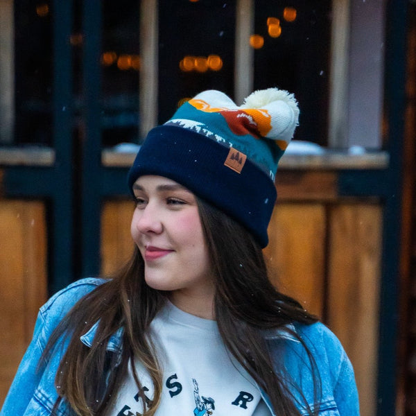Mountains Pom Beanie - Berry/Navy - The Montana Scene