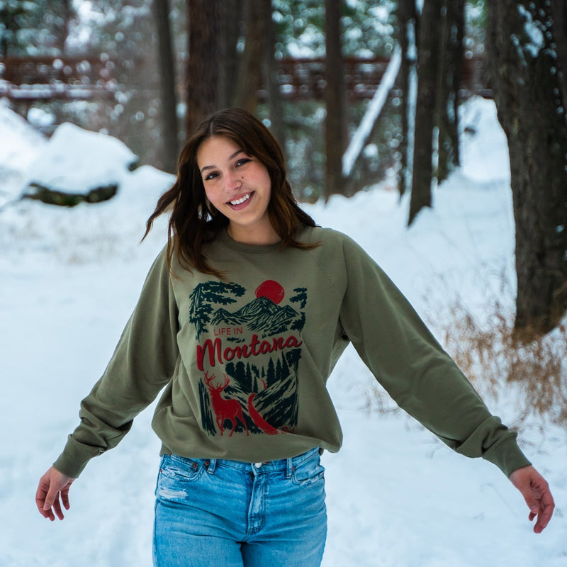 Life in Montana is a Real Adventure Unisex Pullover - Olive