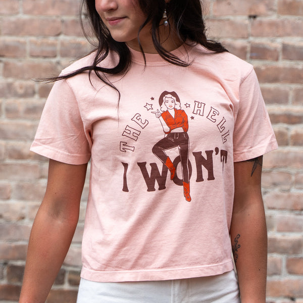 The Hell I Won't Ladies Boxy Tee - Peachy - The Montana Scene