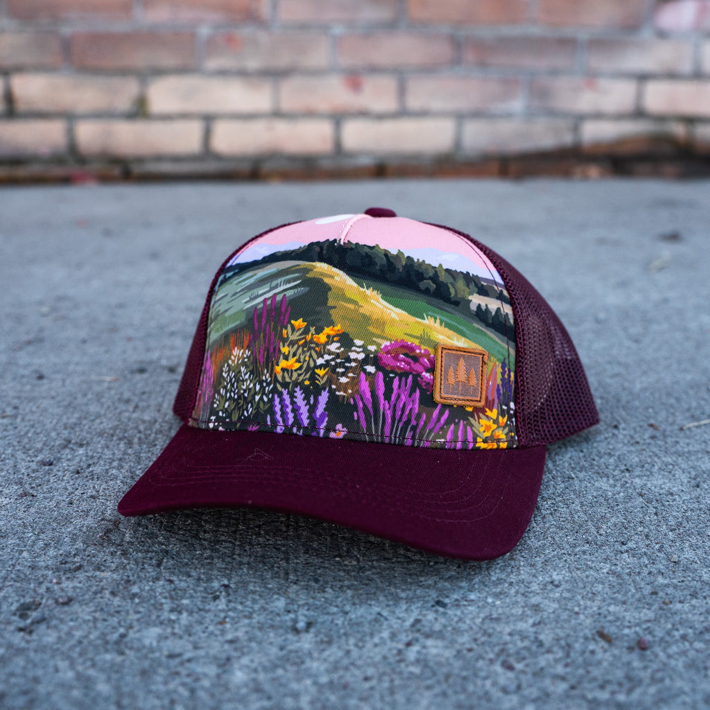 Wildflower Field Unisex Trucker - Maroon - The Montana Scene