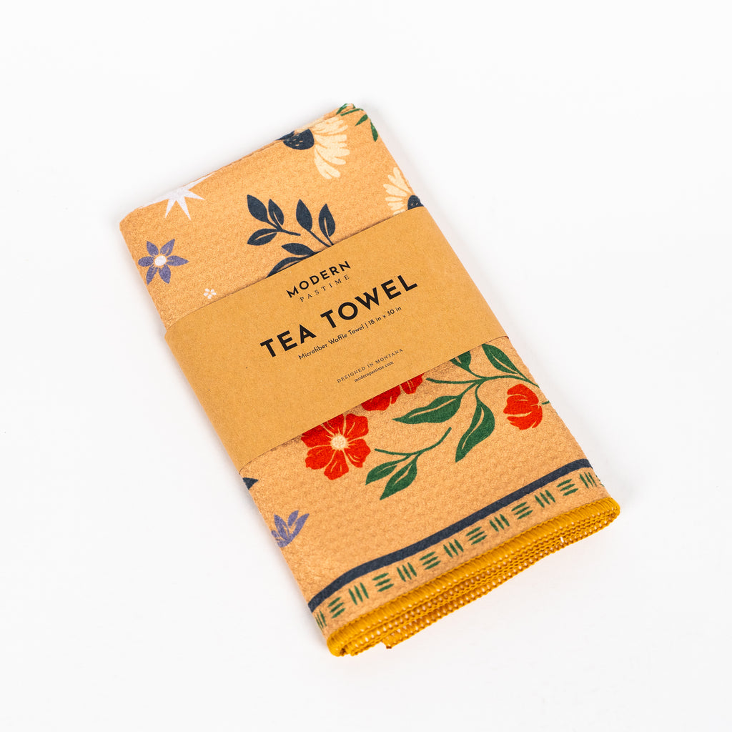 Floral Print Tea Towel - Cream - The Montana Scene