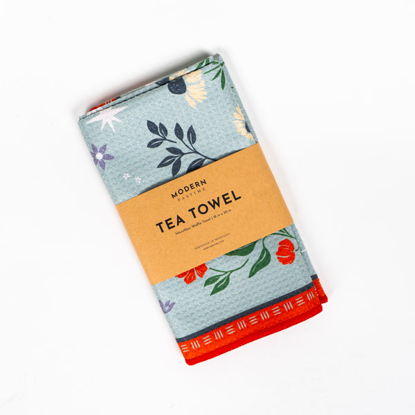 Floral Print Tea Towel - Blue - The Montana Scene