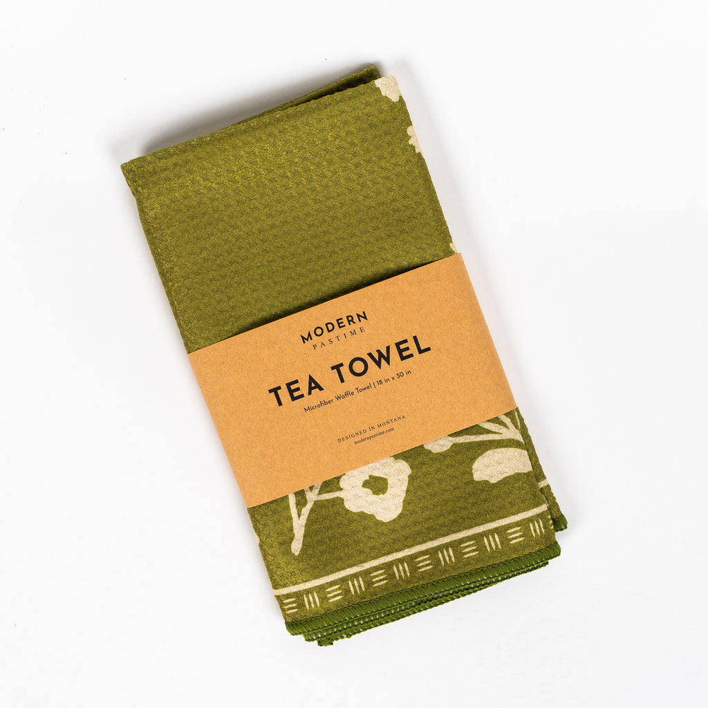 Floral Silhouette Tea Towel - Olive - The Montana Scene
