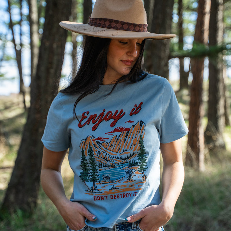Enjoy It Don't Destroy It Ladies Tee - Vintage Denim - The Montana Scene
