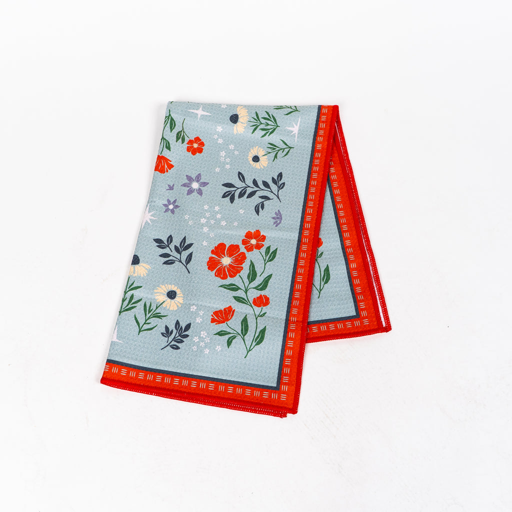 Floral Print Tea Towel - Blue - The Montana Scene